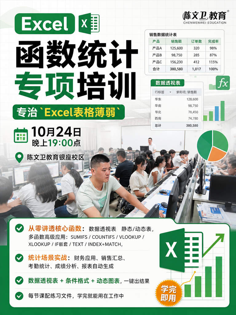 Excel函数不会用，真的太耽误事了！Excel 数据统计实战培训来了